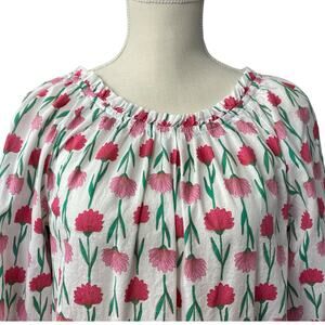 J. Crew White Peasant Top with Pink Flowers Small